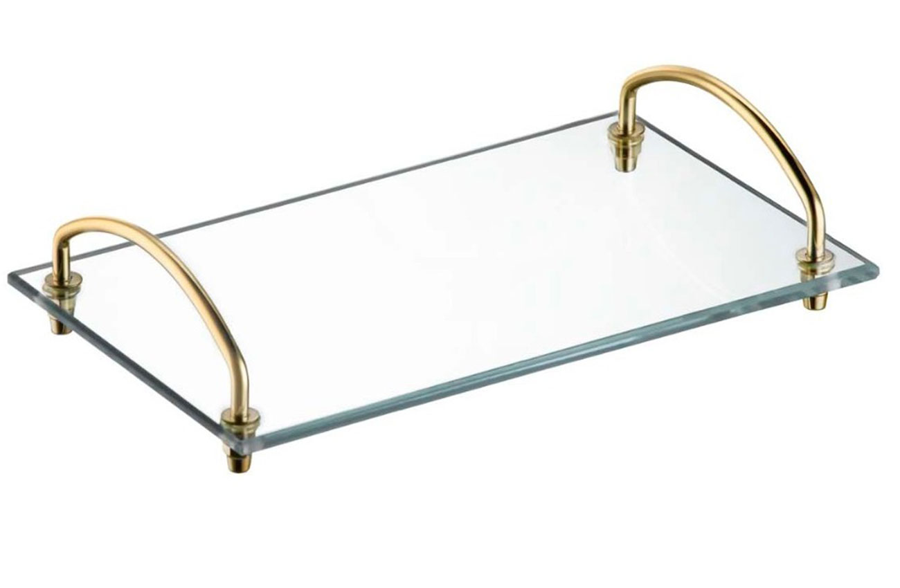 BANDEJA ORGANIZADORA DE BANCADA DOURADO/INCOLOR 15x25cm BANDEJA ORGANIZADORA DE BANCADA DOURADO/INCOLOR 15x25cm