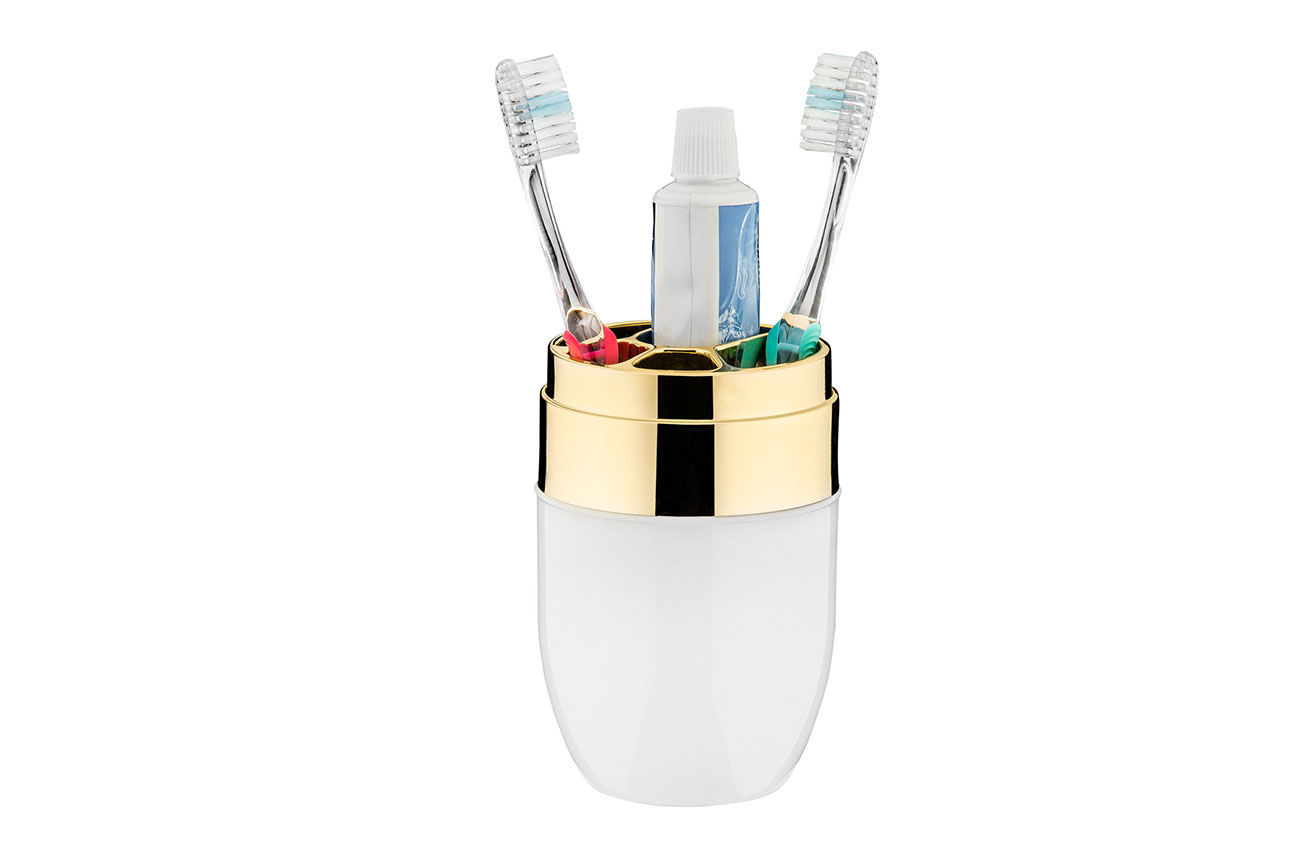 PORTA ESCOVAS ACQUASET BRANCO DOURADO - 300ml PORTA ESCOVAS ACQUASET BRANCO DOURADO - 300ml