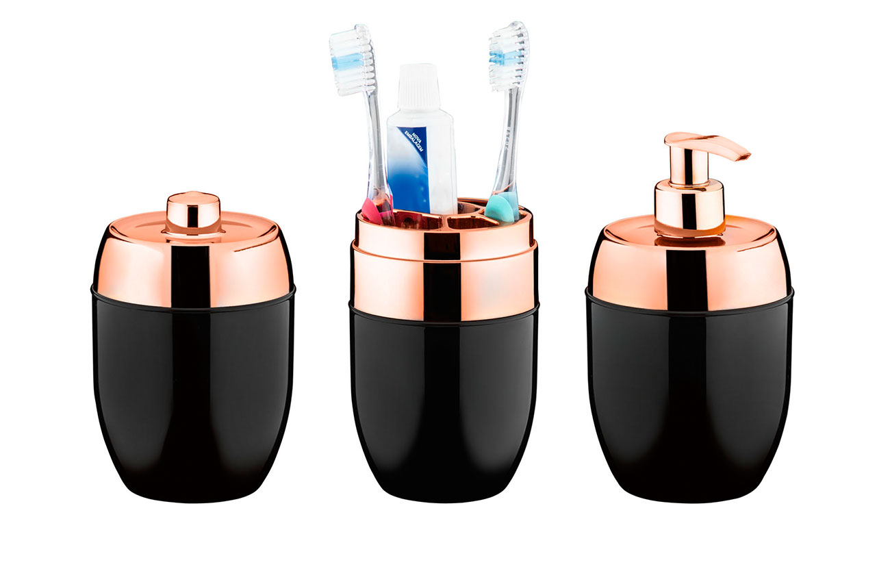 ACESSORIOS P/ LAVABO ACQUASET PRETO COBRE - 3 PCS ACESSORIOS P/ LAVABO ACQUASET PRETO COBRE - 3 PCS