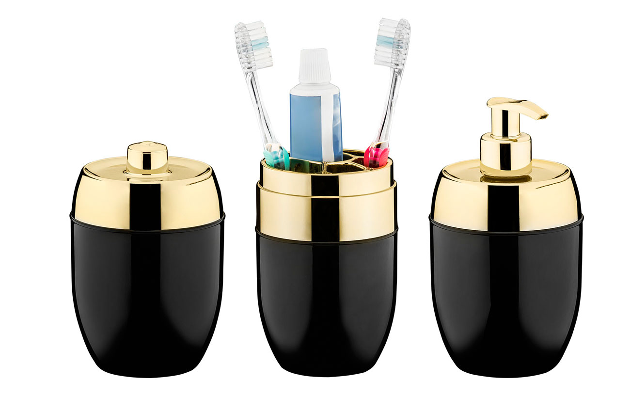 ACESSORIOS P/ LAVABO ACQUASET PRETO DOURADO - 3 PCS ACESSORIOS P/ LAVABO ACQUASET PRETO DOURADO - 3 PCS